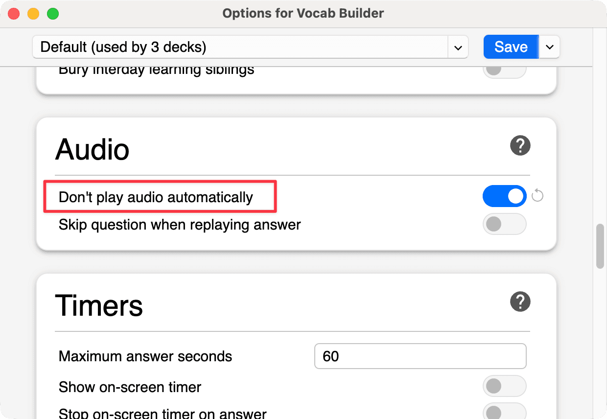 Option: Don't play audio automatically